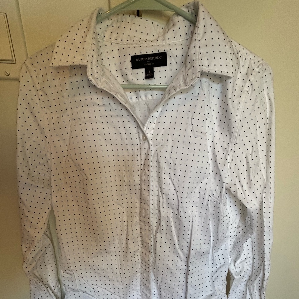 Banana Republic Women’s White Micro-Polka Dot Shirt
